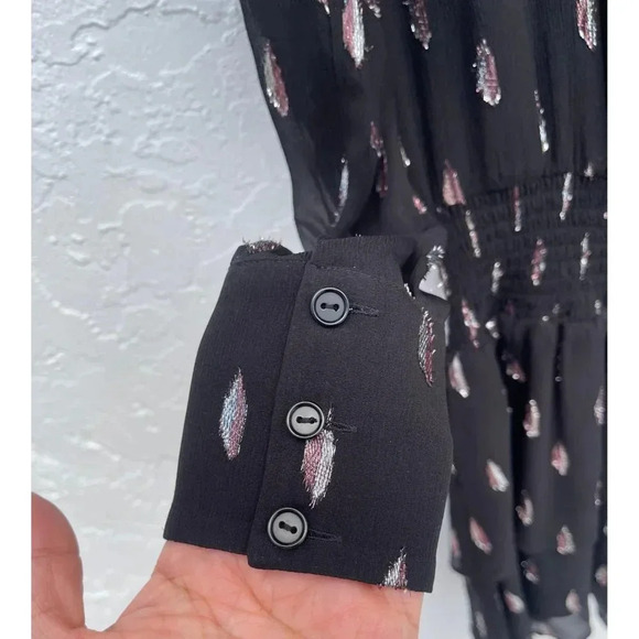 Parker Shelli Womens Long-Sleeve Ruffled Silk Blouson Mini Dress Black Sz XS - Picture 11 of 16